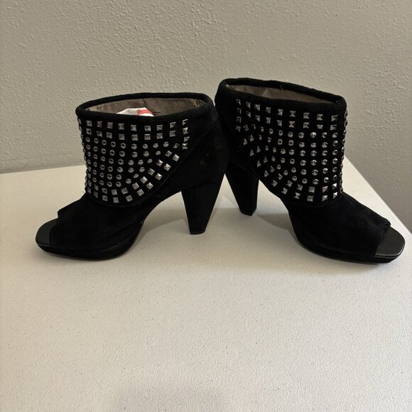 Kenneth Cole Reaction Open Toe Booties Studded Women 8 Black Leather Upper - Picture 3 of 10